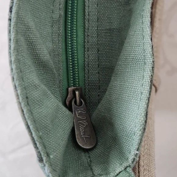 Paul Brent Palm Tree purse handbag canvas beaded army green - Picture 8 of 11